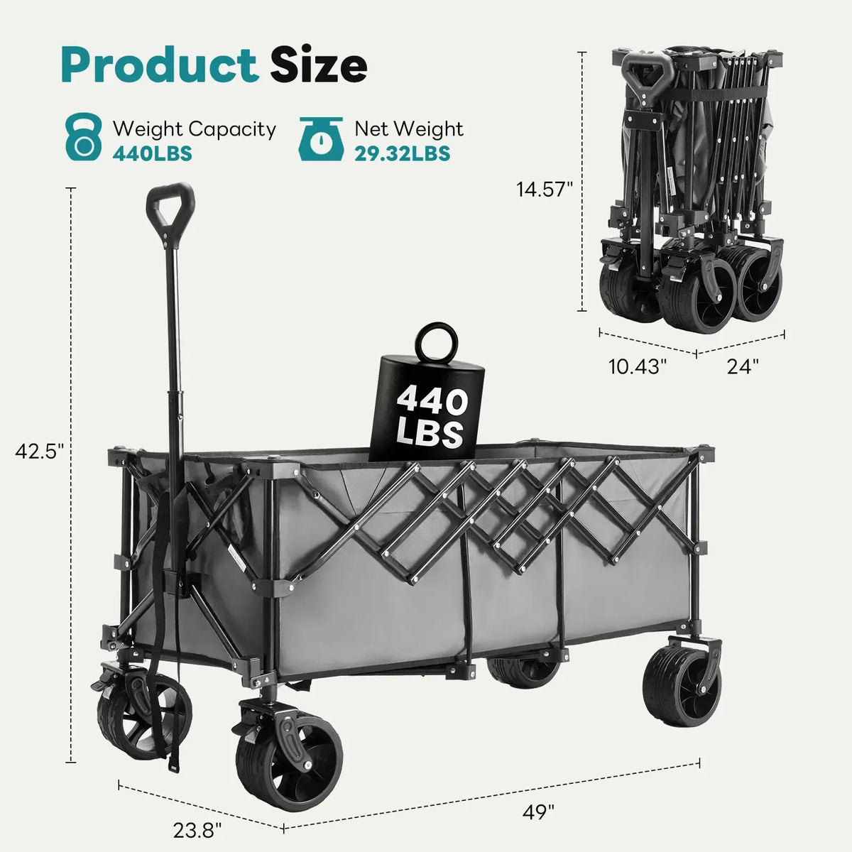 Sweetcrispy Heavy Duty Collapsible Wagon, 320L Double-Decker, 440 lbs Capacity