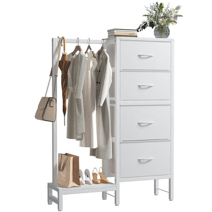 Dresser With Hanging Rack, Closet Organizer With LED Lights & Charging Station, Wooden Top
