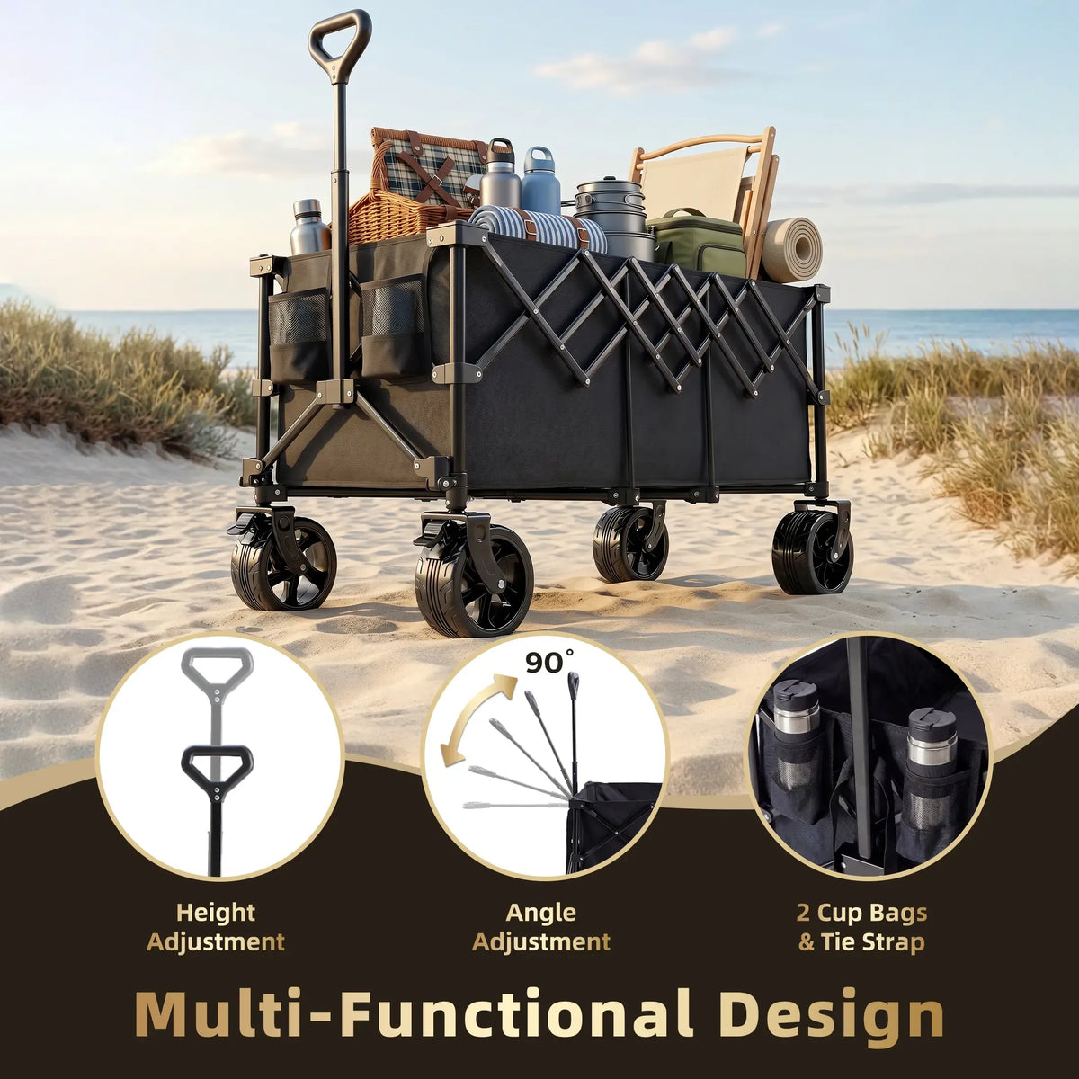 Sweetcrispy Heavy Duty Collapsible Wagon, 320L Double-Decker, 440 lbs Capacity