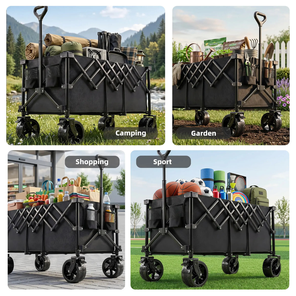 Sweetcrispy Heavy Duty Collapsible Wagon, 320L Double-Decker, 440 lbs Capacity
