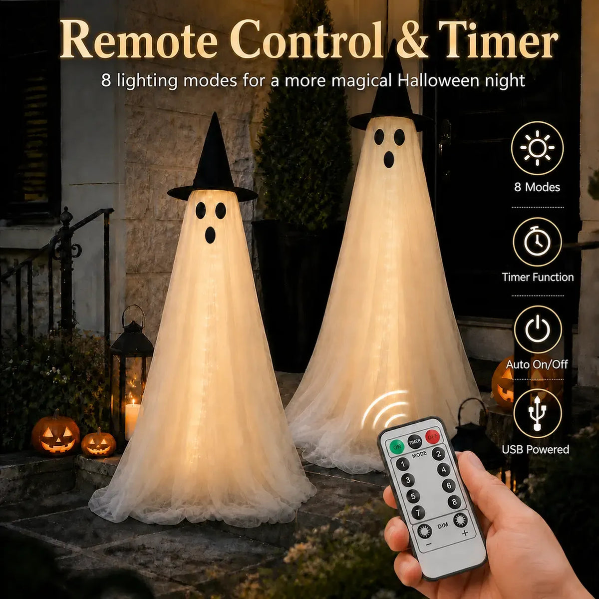 2-Pack 5Ft Halloween Lighted Ghost Decor Set